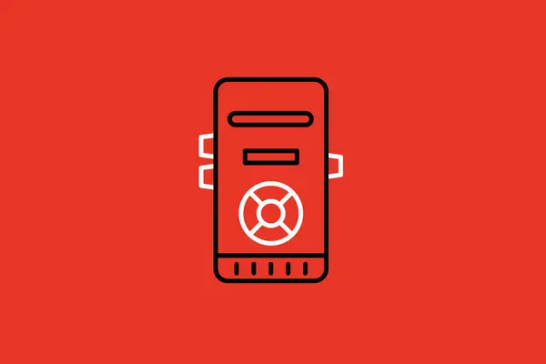 Video player icon. Vector illustration in line art style on red background.