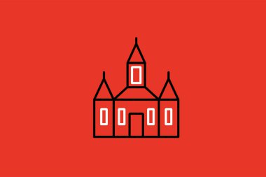 Kilise ikonu. Düz bir şekilde vektör illüstrasyonu. Kırmızı arkaplanda izole.