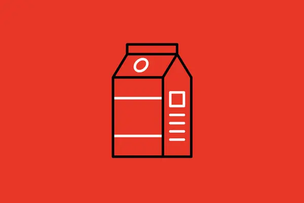 Milk box line icon on red background. Vector Illustration.
