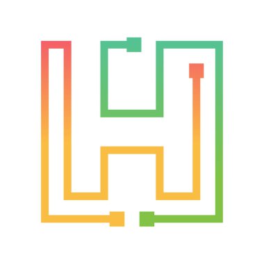 Neon rengi ve modern görünüm ile bağlantı kavramını kullanan H harfinin baş harflerinin vektör illüstrasyonu