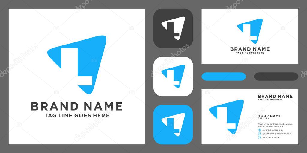 Letter L rounded triangle shape icon logo with business card template