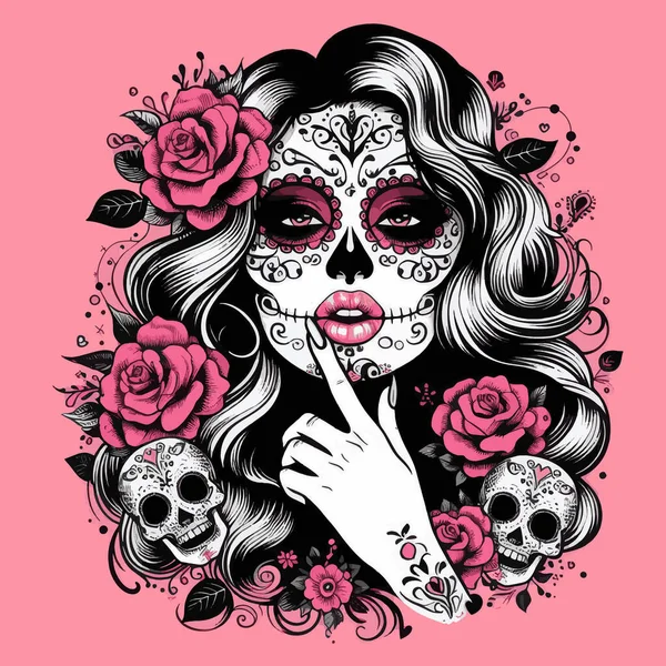 Baştan çıkarıcı Dia de los Muertos Illustration Eserlerinizin logoları için Güzel Kız, T-shirt ürünleri, çıkartmalar, etiket tasarımları, posterler, tebrik kartları, ve ticari kuruluşlar veya markalar için reklamlar.