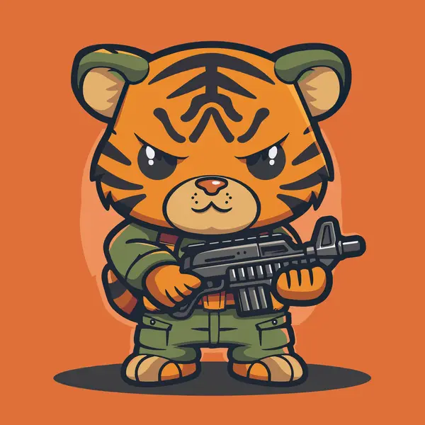 Game Hero Character Style Adorable Tiger Vector Artwork — Stock Vector
