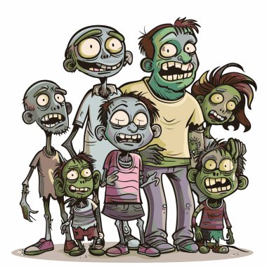 Esprili zombi aile portresi, işinizin logoları, tişört ürünleri, çıkartmalar, etiket tasarımları, posterler, tebrik kartları ve ticari kuruluşlar veya markalar için reklamlar için oyuncu canavar karakterler.