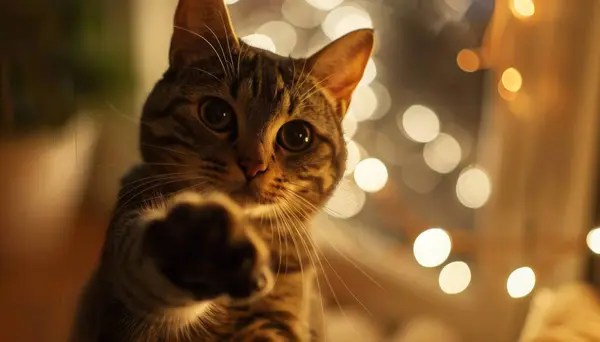 Bokeh Işıklı Meraklı Kedi. AI Oluşturuldu