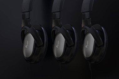 Koyu arka plandaki kulaklık müzik titreşimleri kavramları