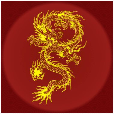 2024 Çin yeni yılı ejderha altın ejderi kırmızı zemin