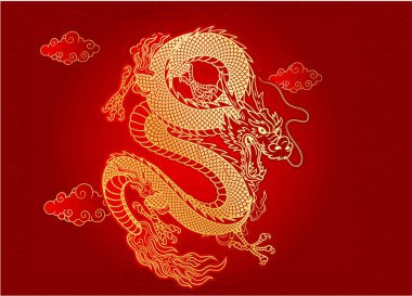 Kırmızı zemin üzerinde Çin burcu sembolü, Çin yeni yılı 2024, vektör illüstrasyonu