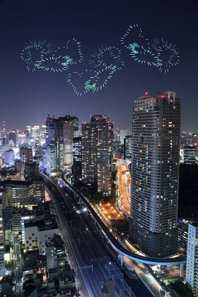 Aerial view of tokyo city skyline at dusk, japan