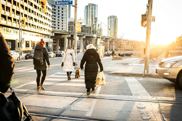 Toronto, Kanada - Toronto şehir merkezinden geçen insanlar arasında yayalar