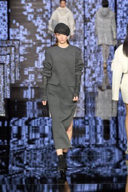 Anteprima Moda Şovu - Runway - Milan Moda Haftası - Kadın giyim / Kış 2024-2025MILAN, ITALY - FEBRUARY 22: Milan Moda Haftası Kadın Giyim Şovu sırasında bir model podyumda yürüyor. Fotoğraf: Mauro Di Bonaventura)