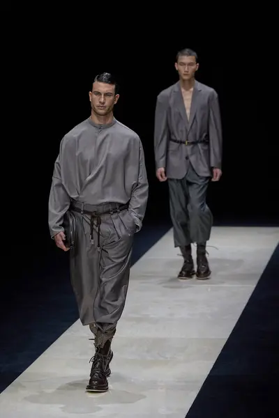 stock image FASHION-ITALY-MILAN-WOMEN-EMPORIO-ARMANIA model walks the runway during the Emporio Armani collection show at Milan's Fashion Week Womenswear Spring / Summer 2025, on September 19, 2024 in Milan. (Photo by Mauro Di Bonaventura)