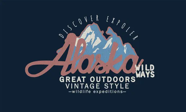 Alaska Góry Zbadać Wektor Projektowanie Koszuli Rocznik Dzikiej Przyrody Grafiki — Wektor stockowy