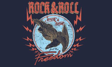 Rock & roll özgürlük kartalı giyim için sanat eserleri, logo diğerleri için. Klasik görünüm logosu.