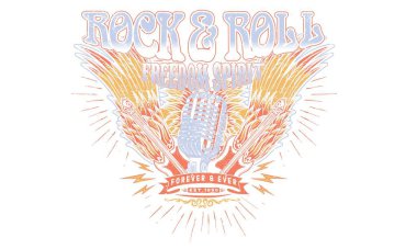 America eagle rock and roll poster design. Music festival artwork. Eagle wing vector t-shirt design. Freedom music tour. Free spirit vintage artwork.