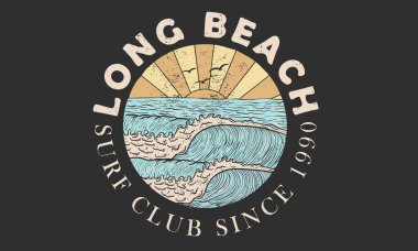 Surfing wave graphic print design for t shirt print, poster, sticker and other uses. Enjoy beach life. Sunny day at the beach. Ocean wave.