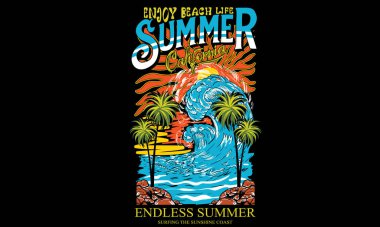 Plaj hayatının tadını çıkar. Kaliforniya sörf kulübü baskı tasarımı. Bitmek bilmeyen yaz titreşimleri sanat eserleri. Plaj gömleği tasarımı.