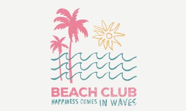 Soyut sanat. Palm Beach Kulübü. Her zaman güneş ışığı. Giysi, çıkartma, poster, arkaplan ve diğerleri için güneş vektör grafik tasarımı.