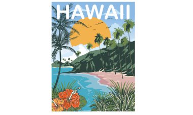 Tişört izi, poster, çıkartma, arka plan ve diğer kullanım alanları için tropik çiçek deseni tasarımı. Hawaii plajı titreşimleri yazım hatası grafikli plaj tişörtü tasarımı.