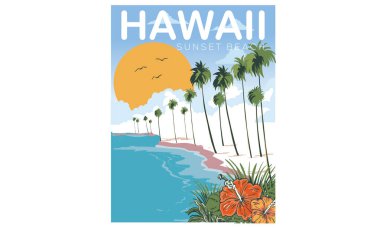 Hawaii plajı yazlık yazım hatası grafikli plaj tişörtü baskısı tasarımı. Tişört izi, poster, çıkartma, arkaplan ve diğer kullanım alanları için tropik çiçek deseni tasarımı.