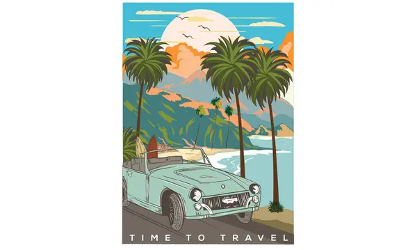 stock vector Paradise island vector t-shirt design. Car road trip artwork. Travel club vector design. Summer vibes print design.