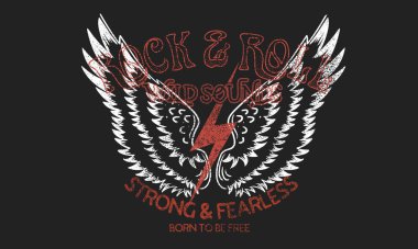 Giyim, çıkartma, poster ve arkaplan için Rock and Roll grafik baskı tasarımı. Kartal sineği çizimi gömlek ve diğerleri için.