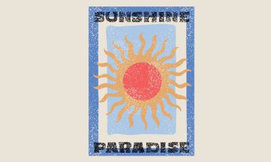 Güneş ışığı cenneti, tişört baskısı tasarımı. Güneş mahsulü sanat eseri. Modern sanat dijital resim.