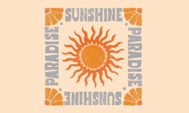 Güneş ışığı cenneti, tişört baskısı tasarımı. Güneş mahsulü sanat eseri. 