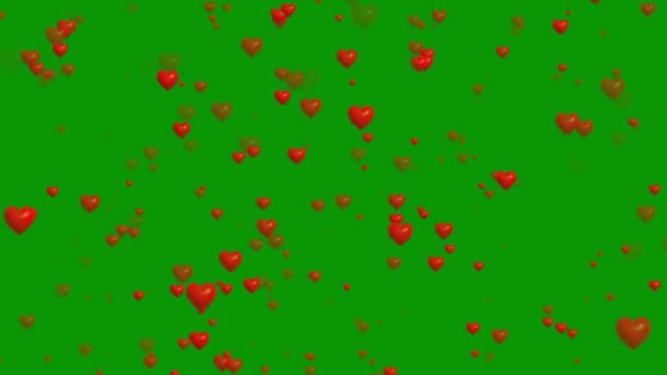 Cair Corações Vermelhos Animação Tela Verde Presente Com Amor Dia — Vídeo de Stock