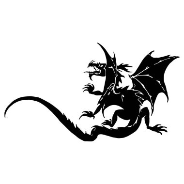 Çizgi film ejderhasının siyah-beyaz çizimi