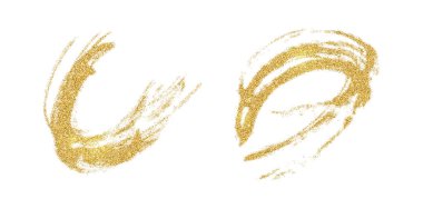 Vektör altın boya lekeleri ayarlandı. Beyaz arkaplanda parlayan elementler izole edildi.