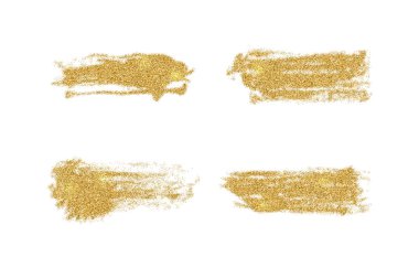 Vektör altın boya lekeleri ayarlandı. Beyaz arkaplanda parlayan elementler izole edildi.