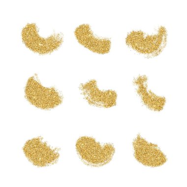 Vektör altın boya lekeleri ayarlandı. Beyaz arkaplanda parlayan elementler izole edildi.