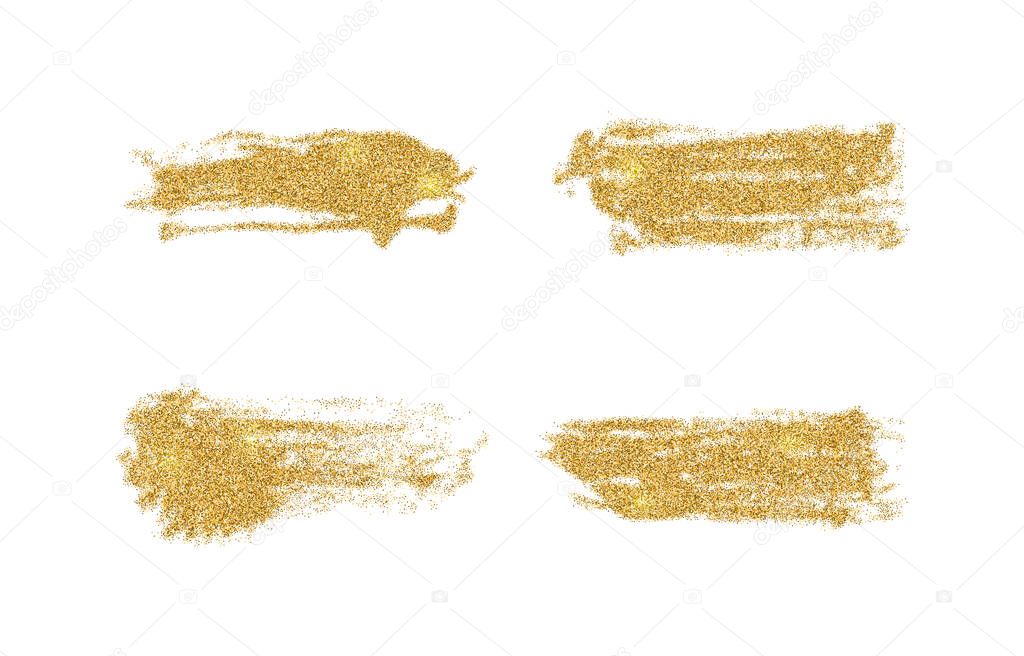 Vector gold paint smears set. Glitter elements isolated on white background.