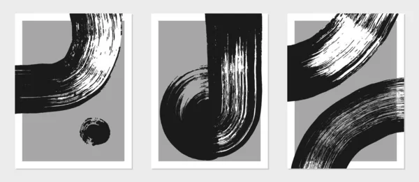 Conjunto Fondos Abstractos Pinceladas Artísticas Tinta Negra Patrones Carteles Portada — Archivo Imágenes Vectoriales