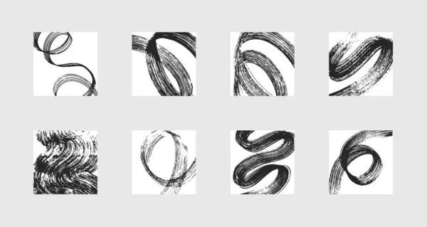 Ensemble Milieux Abstraits Encre Noire Marques Coups Pinceau Motifs Couverture — Image vectorielle