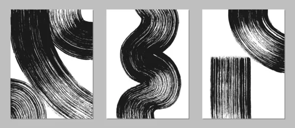 Bir Dizi Soyut Geçmiş Siyah Mürekkep Sanatsal Fırça Darbeleri Desenler — Stok Vektör