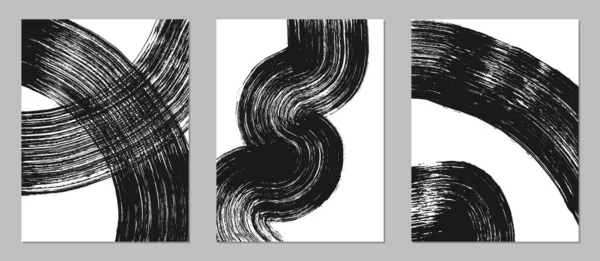 Σύνολο Αφηρημένων Υπόβαθρων Μαύρο Μελάνι Καλλιτεχνικές Πινελιές Μοτίβα Αφίσες Εξώφυλλο — Διανυσματικό Αρχείο