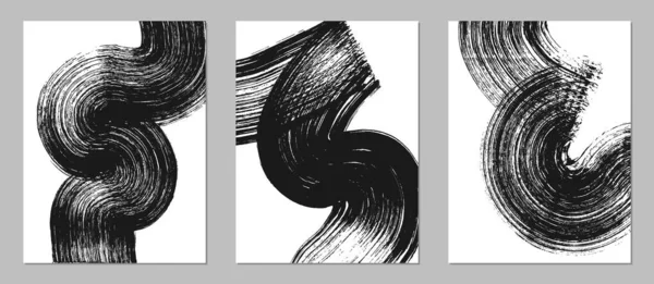 Eine Reihe Abstrakter Hintergründe Schwarze Tinte Künstlerische Pinselstriche Muster Poster — Stockvektor