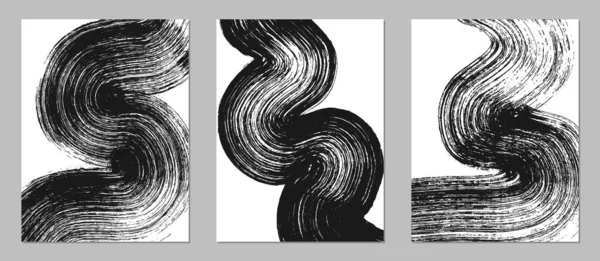 一组抽象的背景 黑色油墨艺术笔触 — 图库矢量图片
