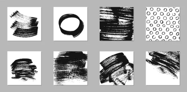 グランジ抽象的な背景のセット 黒インクマーク ブラシストローク パターン カバー — ストックベクタ