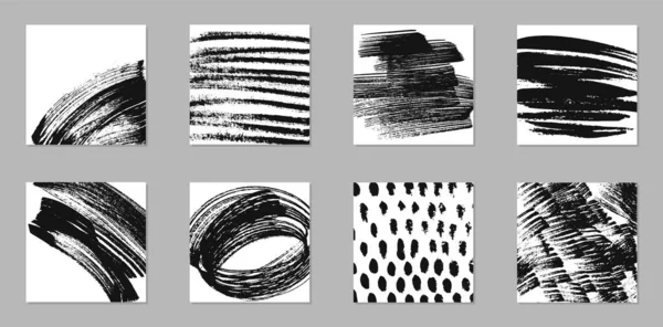 Ensemble Fonds Abstraits Grunge Encre Noire Marques Coups Pinceau Motifs — Image vectorielle