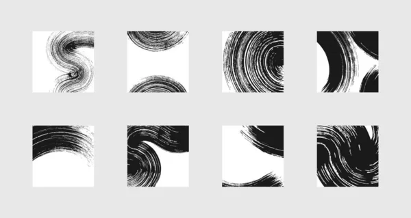 Ensemble Milieux Abstraits Encre Noire Marques Coups Pinceau Motifs Couverture — Image vectorielle