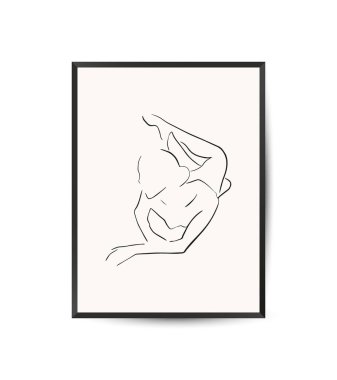 Kadın silueti olan vektör modern sanat posteri. Estetik minimalist tarzda. El çizimi vektör illüstrasyonu.