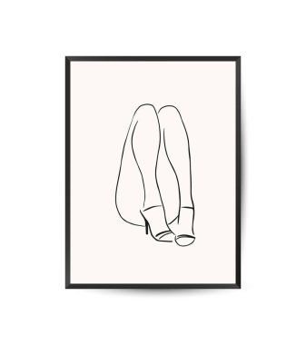 Kadın silueti olan vektör modern sanat posteri. Estetik minimalist tarzda. El çizimi vektör illüstrasyonu.
