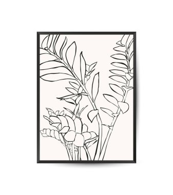 Vektör modern sanat afişi bitkisi. Estetik minimalist tarzda. El çizimi vektör illüstrasyonu.