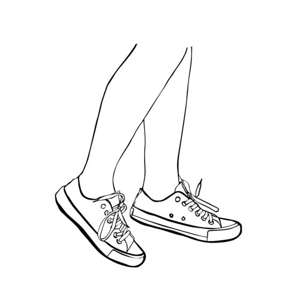 Skizzieren Sie Weibliche Beine Turnschuhen Handgezeichnete Doodle Vektor Illustration Linienkunst — Stockvektor