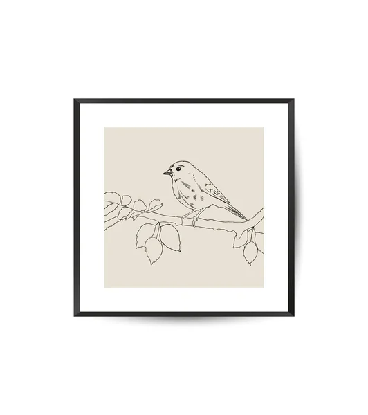 Vector Modern Art Poster Bird Aesthetic Minimalist Style Hand Drawn — Stock Vector