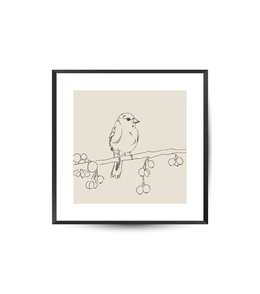Vector Modern Art Poster Bird Aesthetic Minimalist Style Hand Drawn — Stock Vector