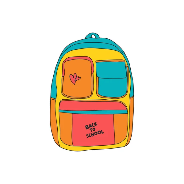 Colorful School Backpack Hand Drawn Vector School Bag Isolated White — Stock Vector